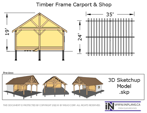 [Online Plans] 3D Model 10424 - Timber frame Carport and Shop