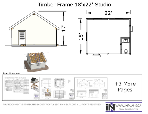 [Online Plans] Plan 10461 - 18x24 Timber frame Studio