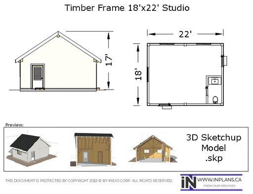 [Online Plans] 3D Model 10461 - 18x24 Timber frame Studio