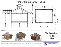 [Online Plans] 3D Model 10469 - 18x24 Timber frame Workshop