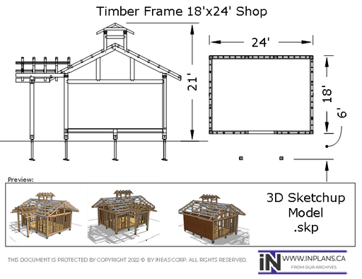 [Online Plans] 3D Model 10469 - 18x24 Timber frame Workshop