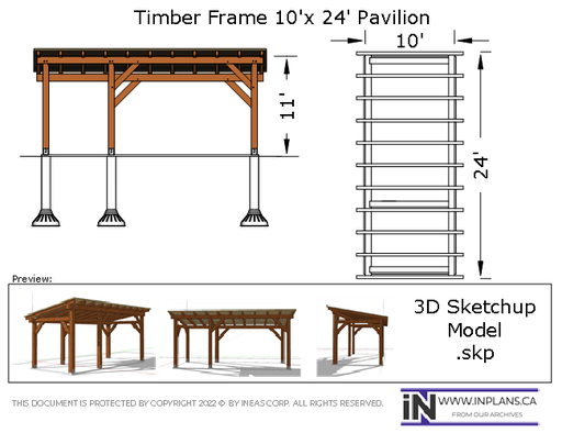 [Online Plans] 3D Model 10483 - Timber frame 24X10 POOL Pavilion