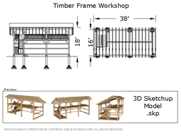 [Online Plans] 3D Model 10654 - Timber frame 16X34 Storage Shed